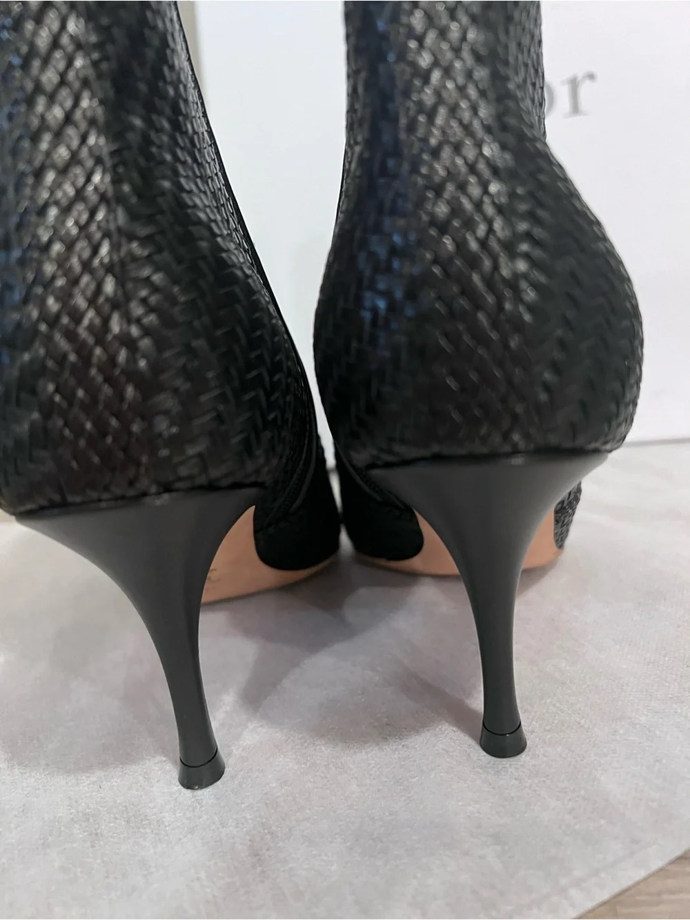 Christian Dior District Black Woven Pointed-Toe Ankle Boots